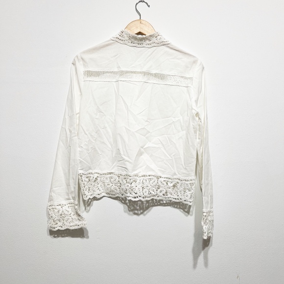 Zara Cotton Blend Crochet Knit Lace Trim Collared Button Down Cropped Blouse Top - Picture 4 of 4